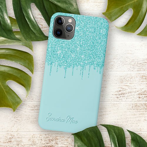 Light Aqua Turquoise Green Glitter Art Pattern iPhone 11 Pro Max Case