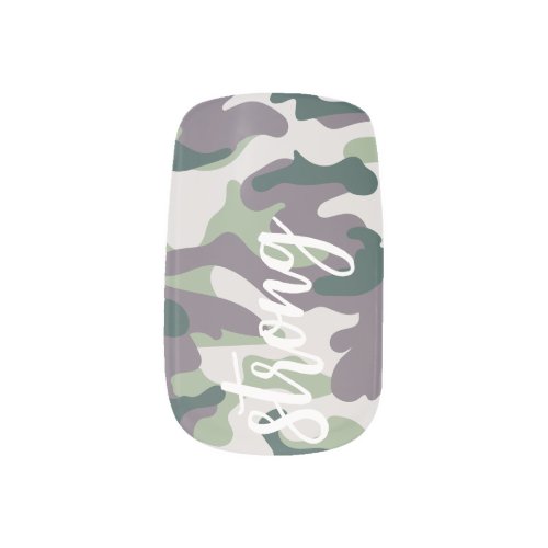 Light Army pattern with white custom word Nail Art