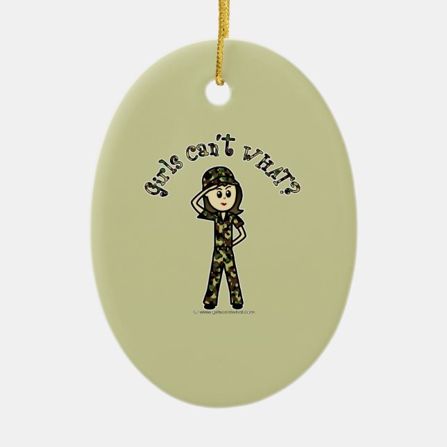 Light Army Woman Ceramic Ornament (Front)