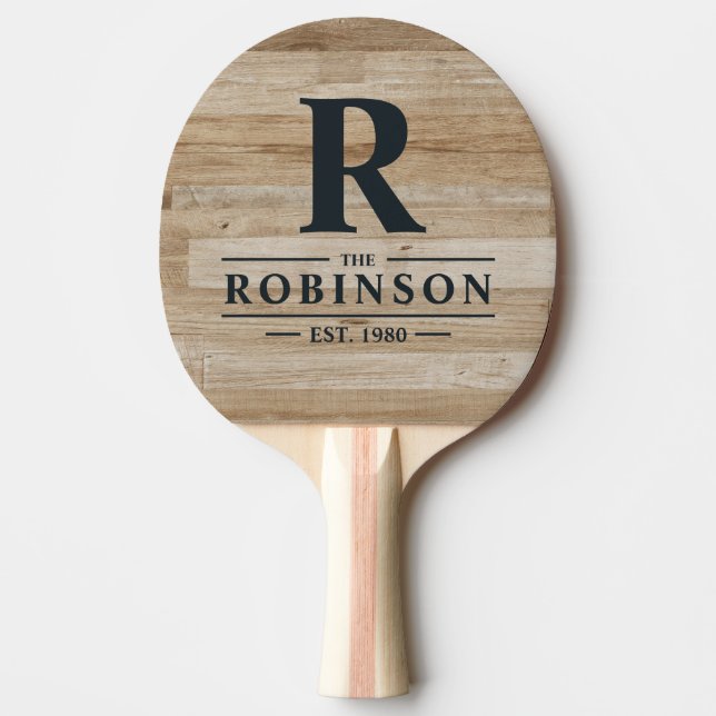 Light Ash Wood Family Name & Initial Ping Pong Paddle (Front)