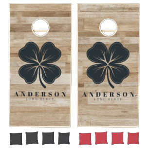 Light Ash Wood Four Leaf Clover with Name Cornhole Set