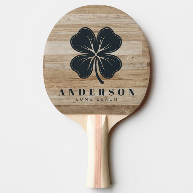 Light Ash Wood Four Leaf Clover with Name Ping Pong Paddle (Back)