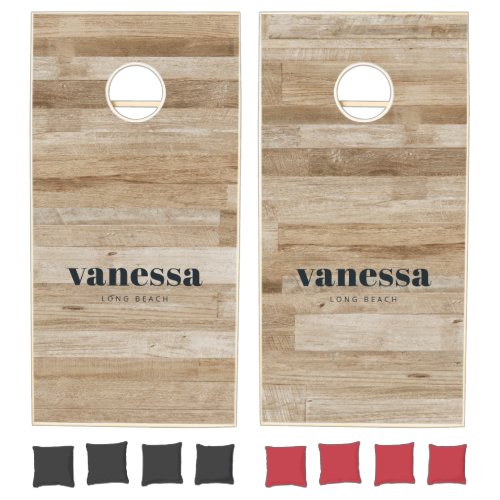Light Ash Wood Minimal Modern Classic Name Cornhole Set