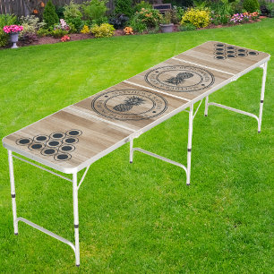 Light Ash Wood Pineapple Wedding Crest & Names Beer Pong Table