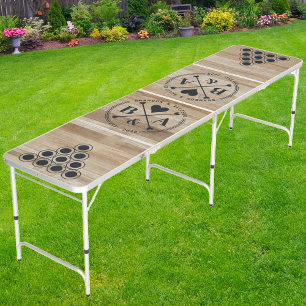 Light Ash Wood Wedding Heart Crossing Initial Beer Pong Table