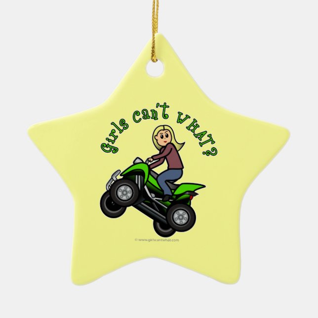 Light ATV | Four Wheeling Girl Ceramic Ornament (Front)