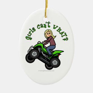 Light ATV Four Wheeling Girl Ceramic Ornament