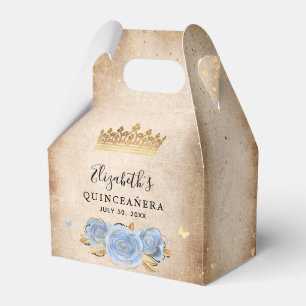 Light Baby Blue and Gold Elegant Birthday Party Favor Boxes