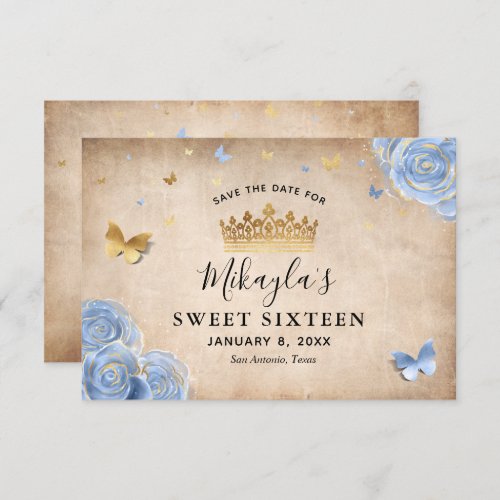 Light Baby Blue and Gold Rose Elegant Save The Date