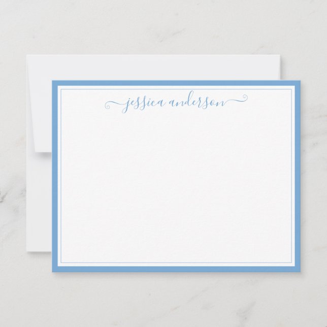 Light Baby Blue Elegant Modern Preppy Girly Script Note Card (Front)
