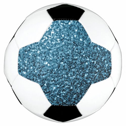 Light baby blue faux glitter sparkles bling soccer ball