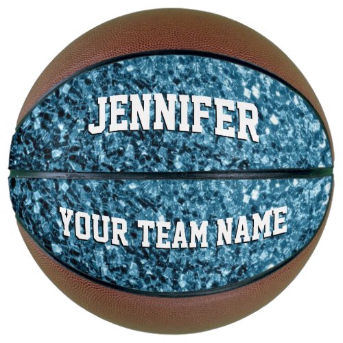 Light baby blue glitter sparkles Your name Team Basketball