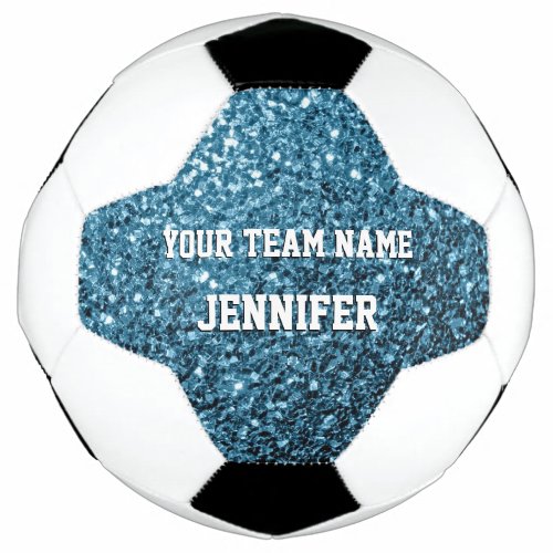 Light baby blue glitter sparkles Your name Team Soccer Ball