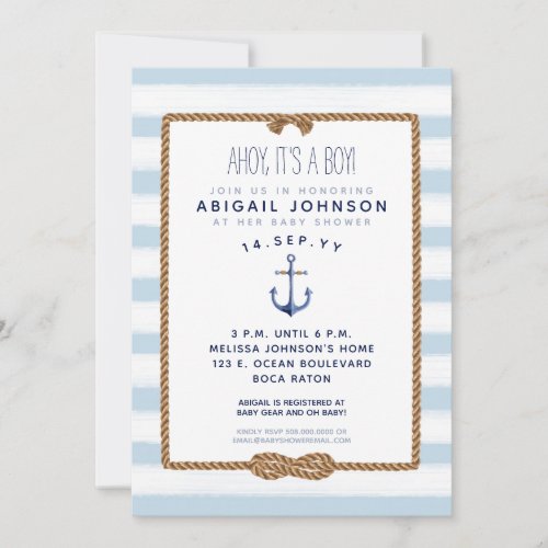 Light Baby Blue Nautical Infinity Knot Baby Shower Invitation