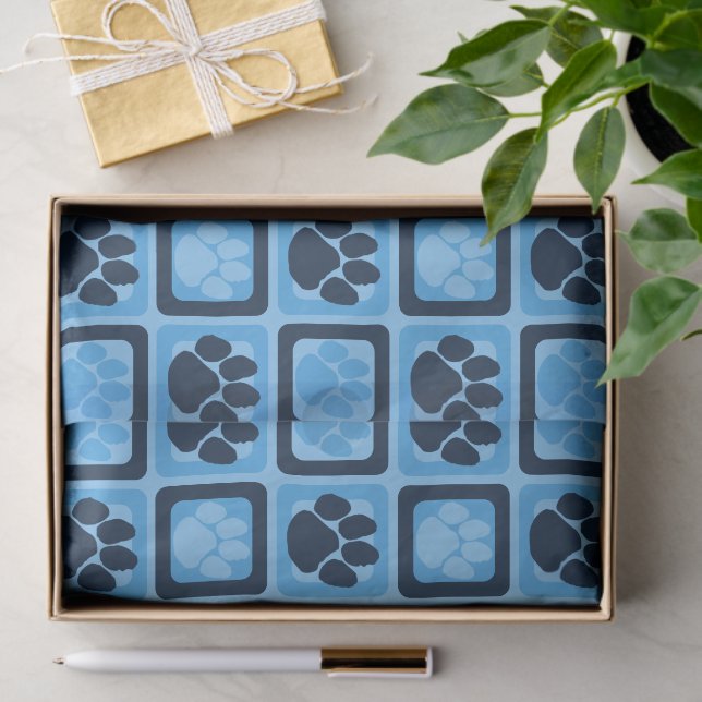 Light Baby Blue & Navy Blue Repeating Pawprint  Tissue Paper (Gift)