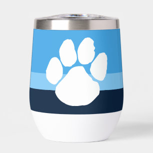 Light Baby Blue & Navy Pawprint Thermal Wine Tumbler