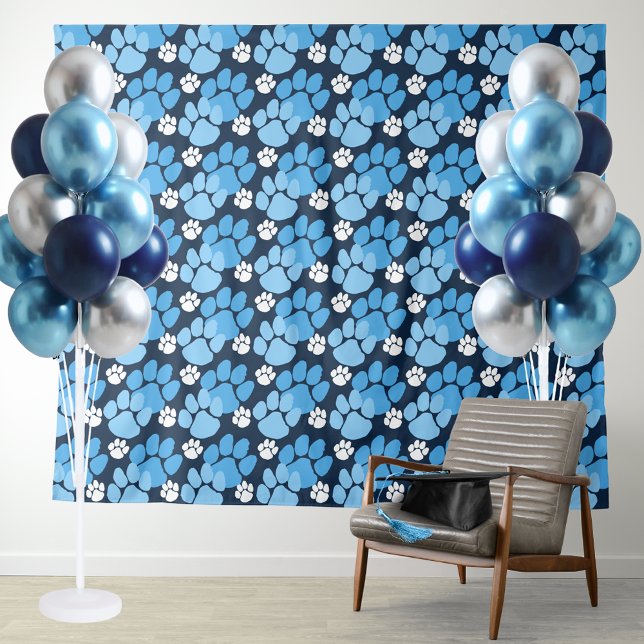 Light Baby Blue & Navy Repeating Pawprint Backdrop (Baby Blue and Navy Blue Pawprint Repeating Background for Photo booths, backdrops and more!)