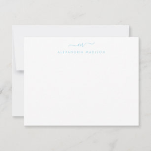 Light Baby Blue Script Monogram Swash Stationery Note Card