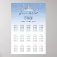 Light Baby Blue Silver Crown Floral Seating Charts