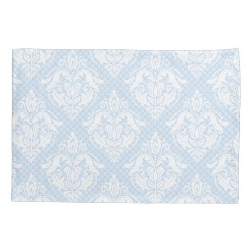 Light Baby_Blue  White Floral Damask Pattern Pillowcase
