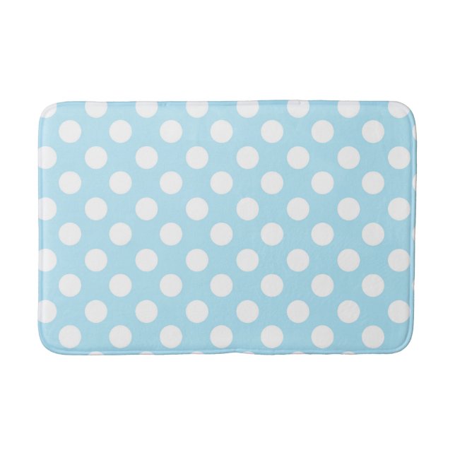 Light Baby Blue & White Polka Dots Bath Mat (Front)