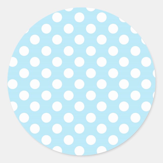 Light Baby Blue & White Polka Dots Birthday Party Classic Round Sticker (Front)