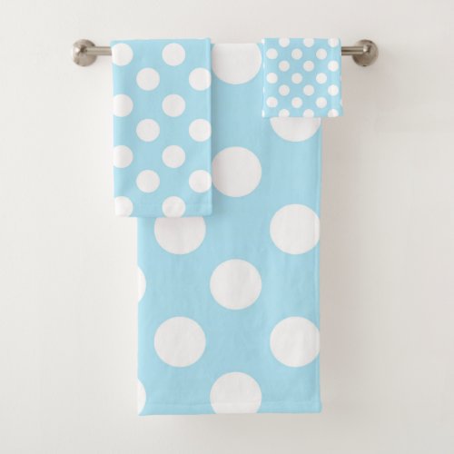 Light Baby Blue  White Polka Dots Dot Bath Towel Set