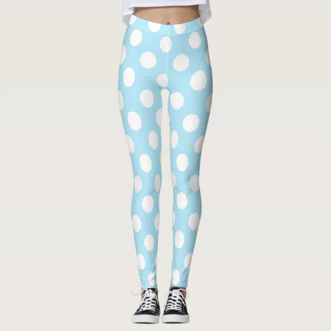 Light Baby Blue & White Polka Dots Leggings | Zazzle