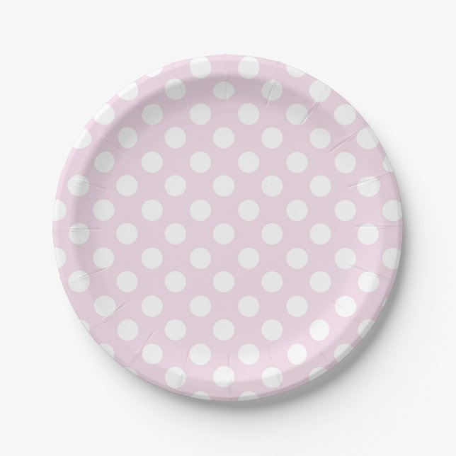 Light Baby Pink & White Polka Dots Birthday Party Paper Plates (Front)