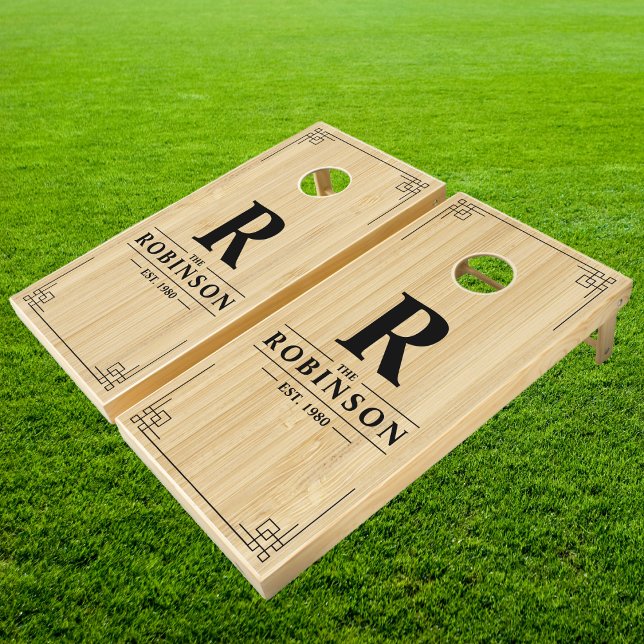 Light Bamboo Family Name & Initial Cornhole Set (Creator Uploaded)