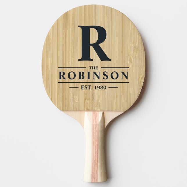 Light Bamboo Family Name & Initial Ping Pong Paddle (Front)