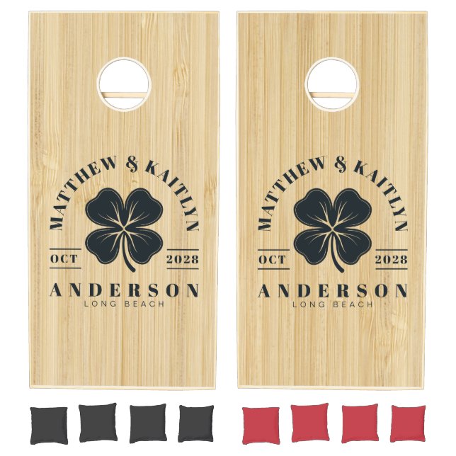 Light Bamboo Irish Lucky Clover Wedding Crest Cornhole Set (Set)