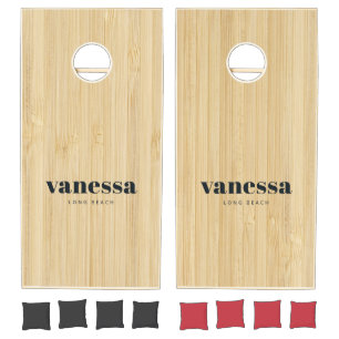 Light Bamboo Minimal Modern Classic Name Cornhole Set