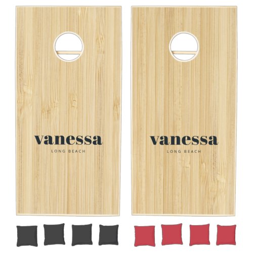 Light Bamboo Minimal Modern Classic Name  Cornhole Set