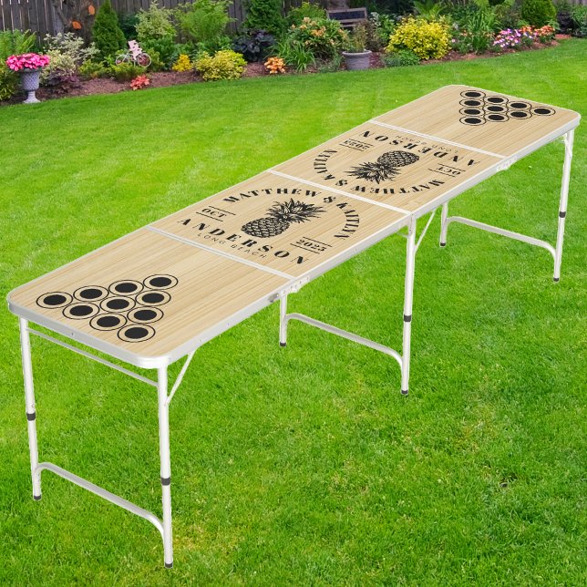 Light Bamboo Tropical Pineapple Wedding Crest Beer Pong Table (Creator Uploaded)