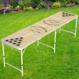 Light Bamboo Vintage Seaside Family Name Beer Pong Table