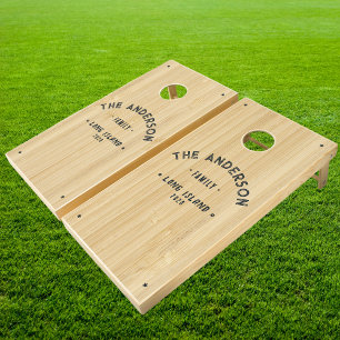 Light Bamboo Vintage Seaside Family Name Cornhole Set