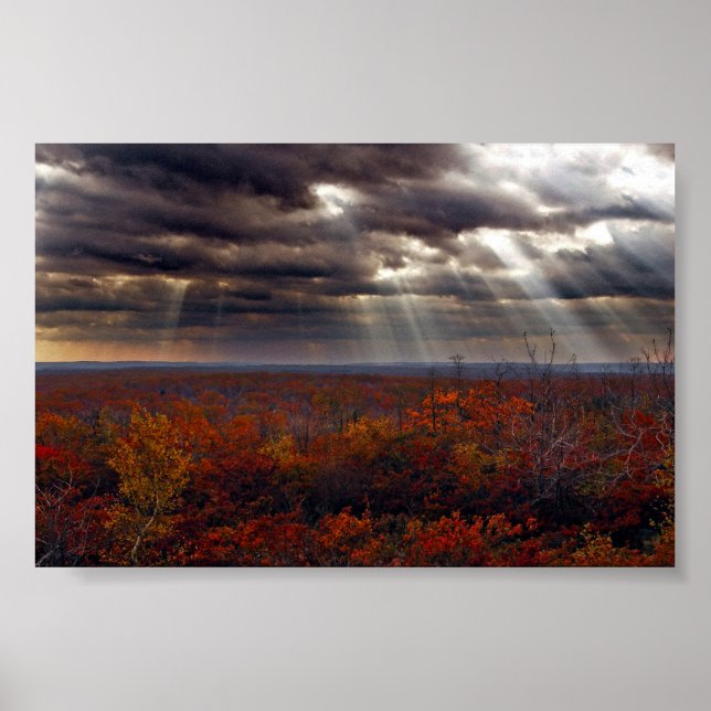 Light Beams In Clouds at Lackawanna State Forest Poster (Front)
