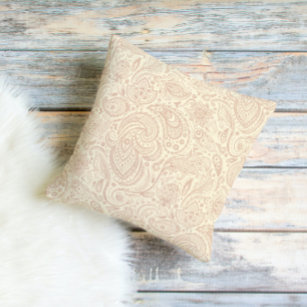 Light Beige And Tan Floral Paisley Pattern Throw Pillow