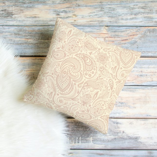 Light Beige And Tan Floral Paisley Pattern Throw Pillow (Creator Uploaded)