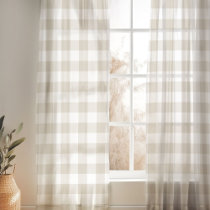 Light Beige and White Buffalo Check Sheer Curtains