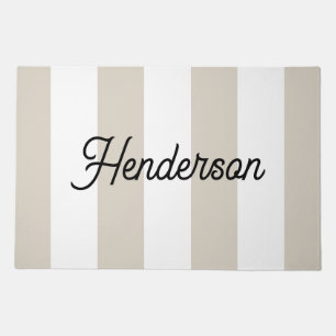 Light Beige and White Cabana Stripes Monogrammed Doormat