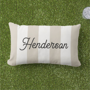 Light Beige and White Cabana Stripes Monogrammed Lumbar Pillow