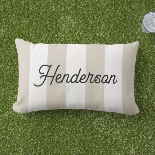 Light Beige and White Cabana Stripes Monogrammed Lumbar Pillow