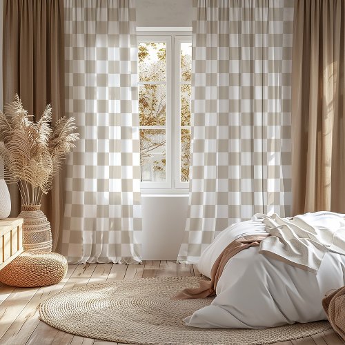 Light Beige and White Checkerboard Blackout Curtains