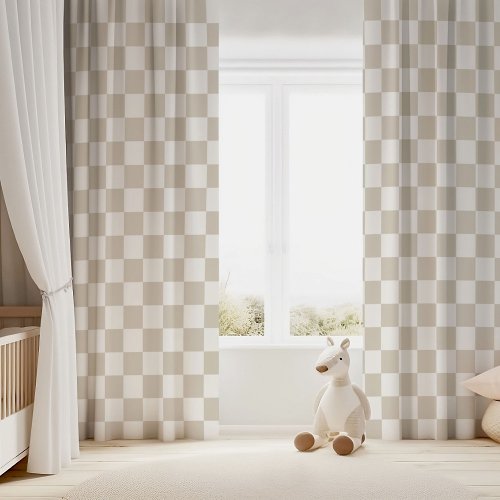 Light Beige and White Checkerboard Blackout Curtains