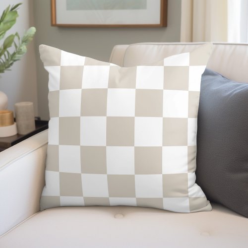 Light Beige and White Checkerboard Throw Pillow