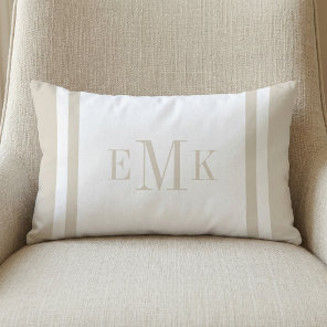 Light Beige and White Classic Monogram Lumbar Pillow
