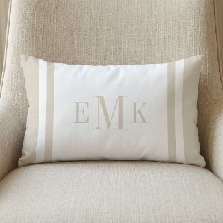 Light Beige and White Classic Monogram Lumbar Pillow