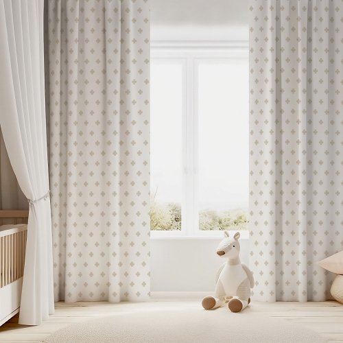 Light Beige and White Cross Blackout Curtains